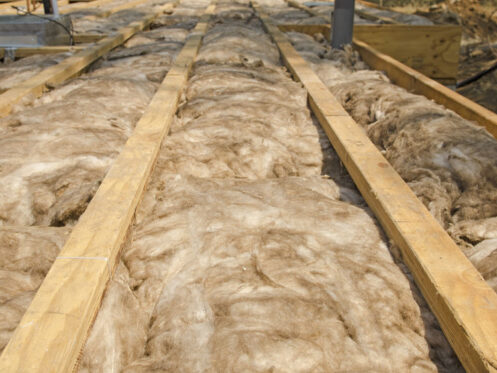 fiberglass insulation in an attic